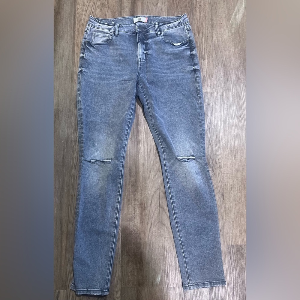 Women's CAbi High Skinny Gray Ripped Knee Jeans